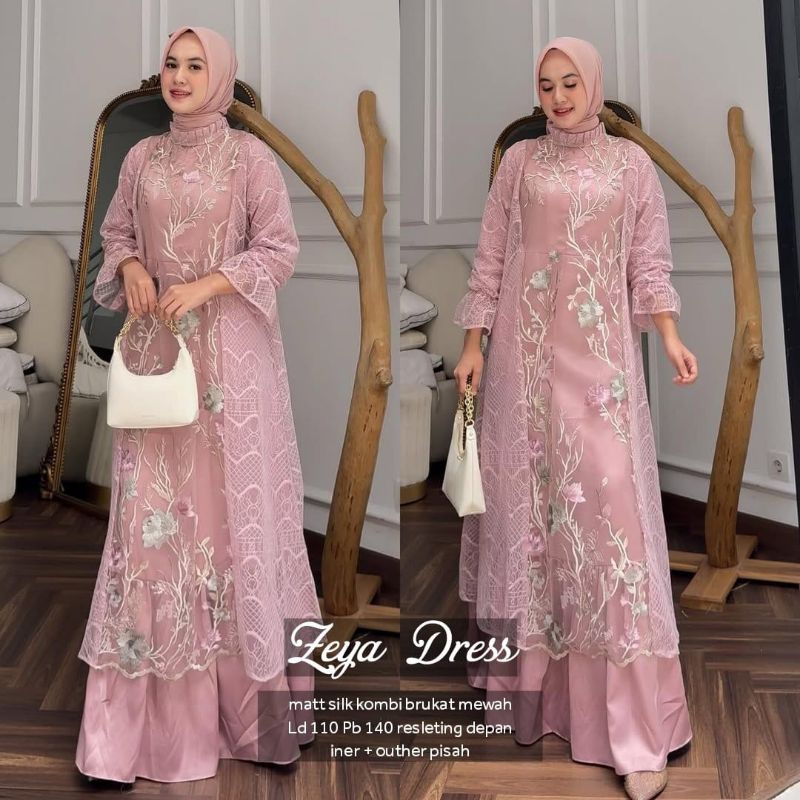 Ready siap kirim,promo Zeya Dress COD Dress wanita muslimah Gamis baju midi muslim wanita gaun lebar