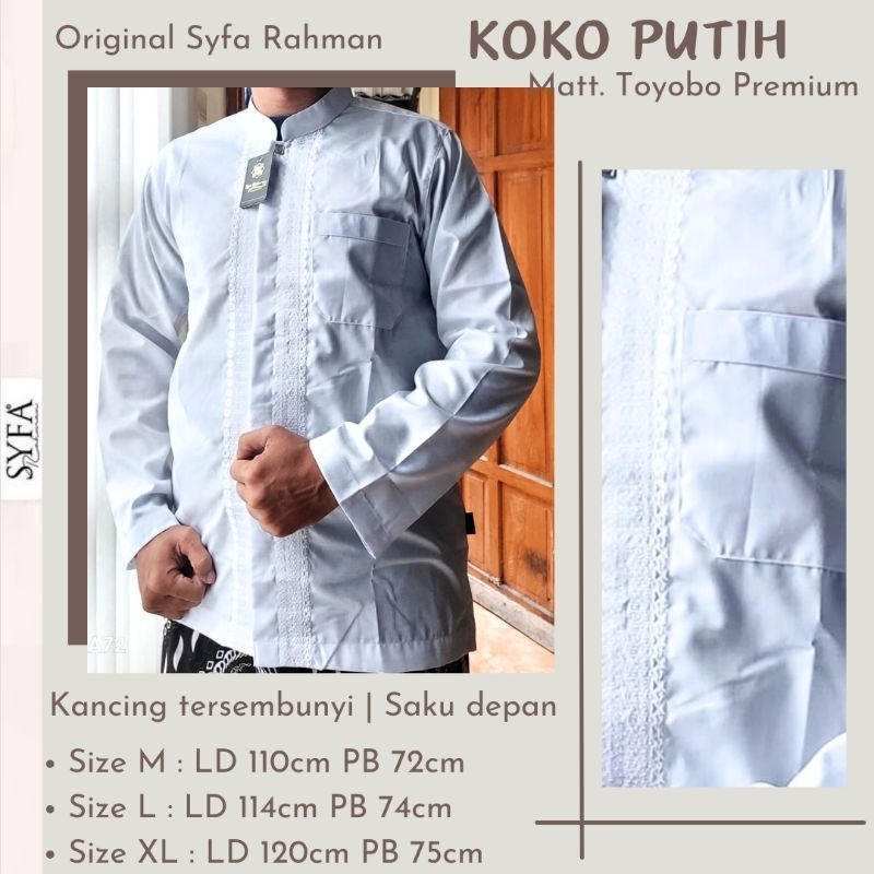 Koko Putih Toyobo Premium / Koko Lengan Panjang original Syfa Rahman / Koko Putih Bordir