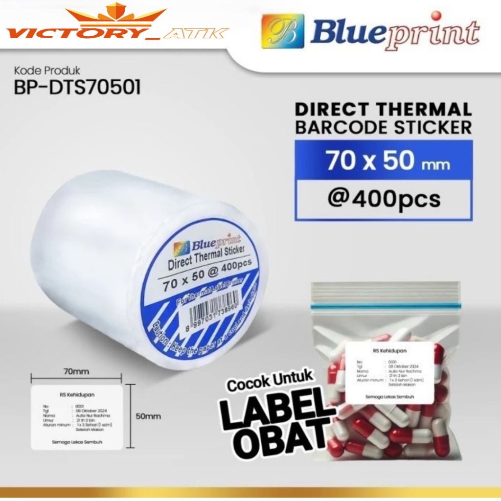 

Blueprint Direct Thermal Sticker Barcode 70x50 mm - 400 pcs | Cocok untuk Label Obat