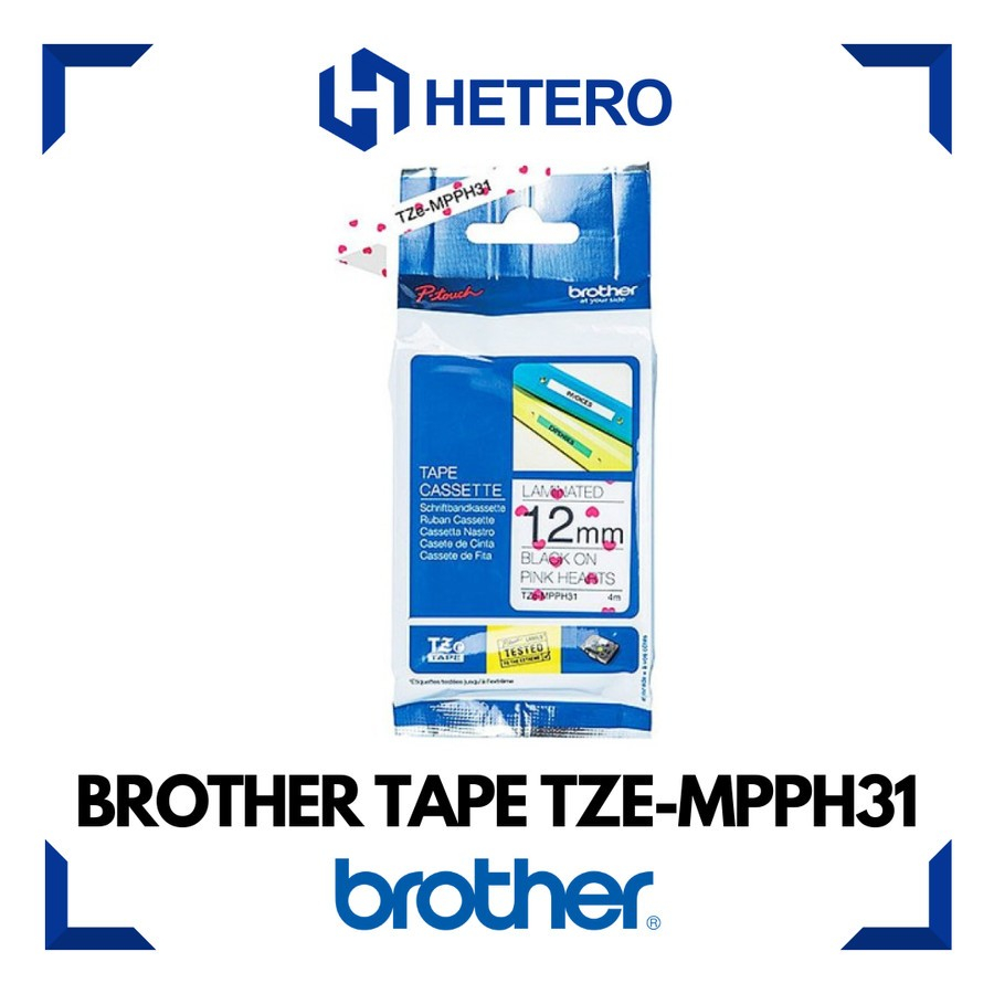 

BROTHER Color Tape TZE-MPPH31 Black on Pink Heart, 12mm