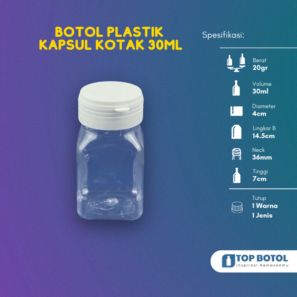 BOTOL KAPSUL KOTAK 30ML BENING