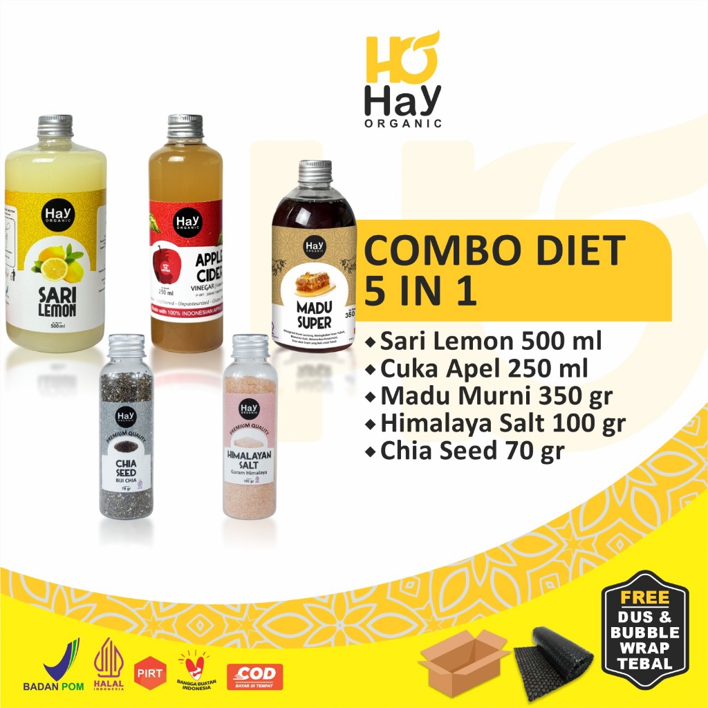 

HAY ORGANIC Paket Diet Detox 5in1 - Paket Hemat Cuka Apel, Sari Lemon, Chia Seed, Madu Hutan, Garam Himalaya