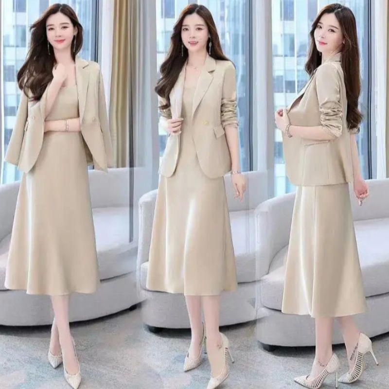 Setelan Blazer Dress Wanita Terbaru Blazer Dan Dres Wanita Kekinian Setelan Jas Blazer Korean Wanita