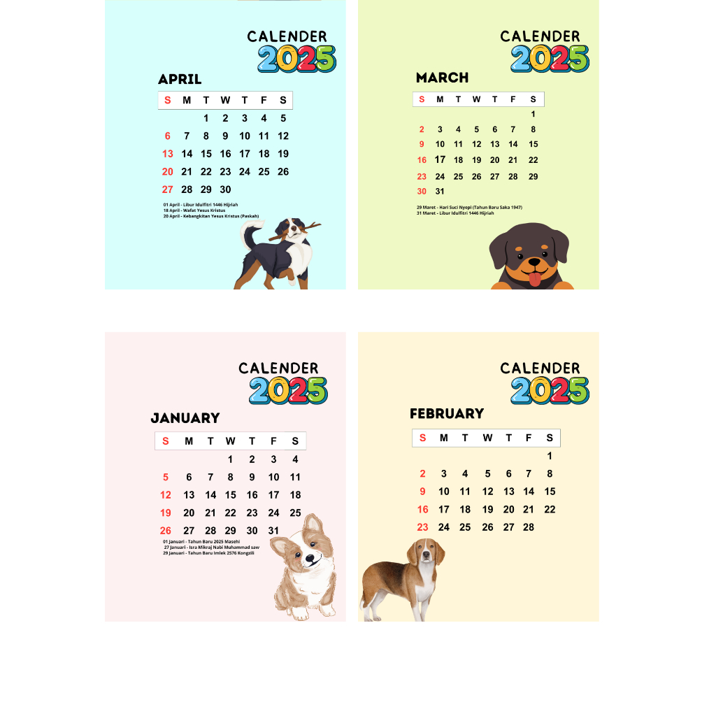 

Kalender Duduk Mini uk 10 x 12 cm Tema CUTE DOG Kalender Meja