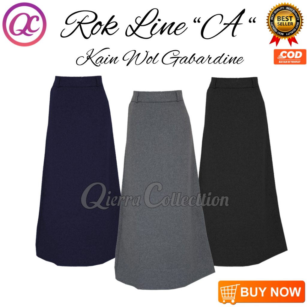 Rok Kerja Model Line A Panjang Polos Formal Kerja Kantor Wanita Rok Panjang Hitam Bahan Kain Wol Gab