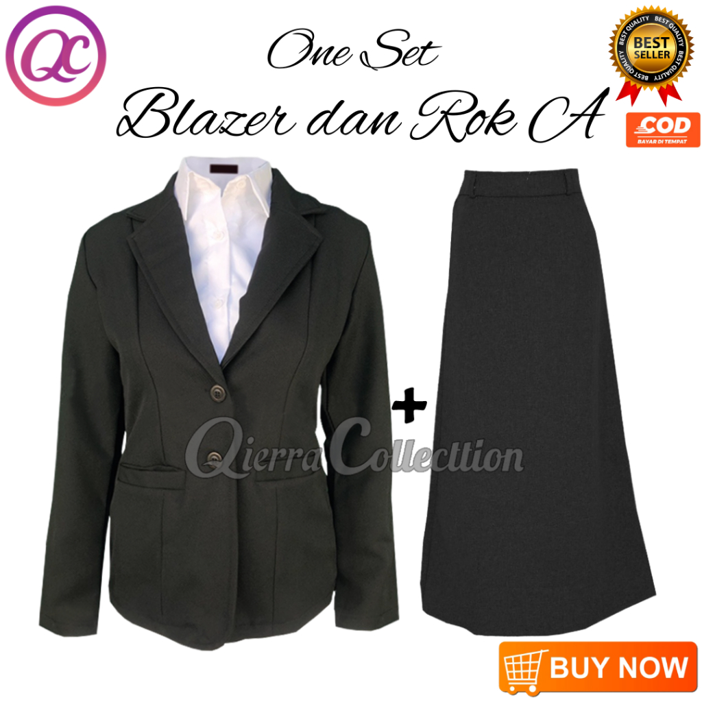 One Set Setelan Jas Blazer Rok Line A Panjang Wanita Stelan Jas Kerja Kantor Cewe Polos Dewasa Anak 