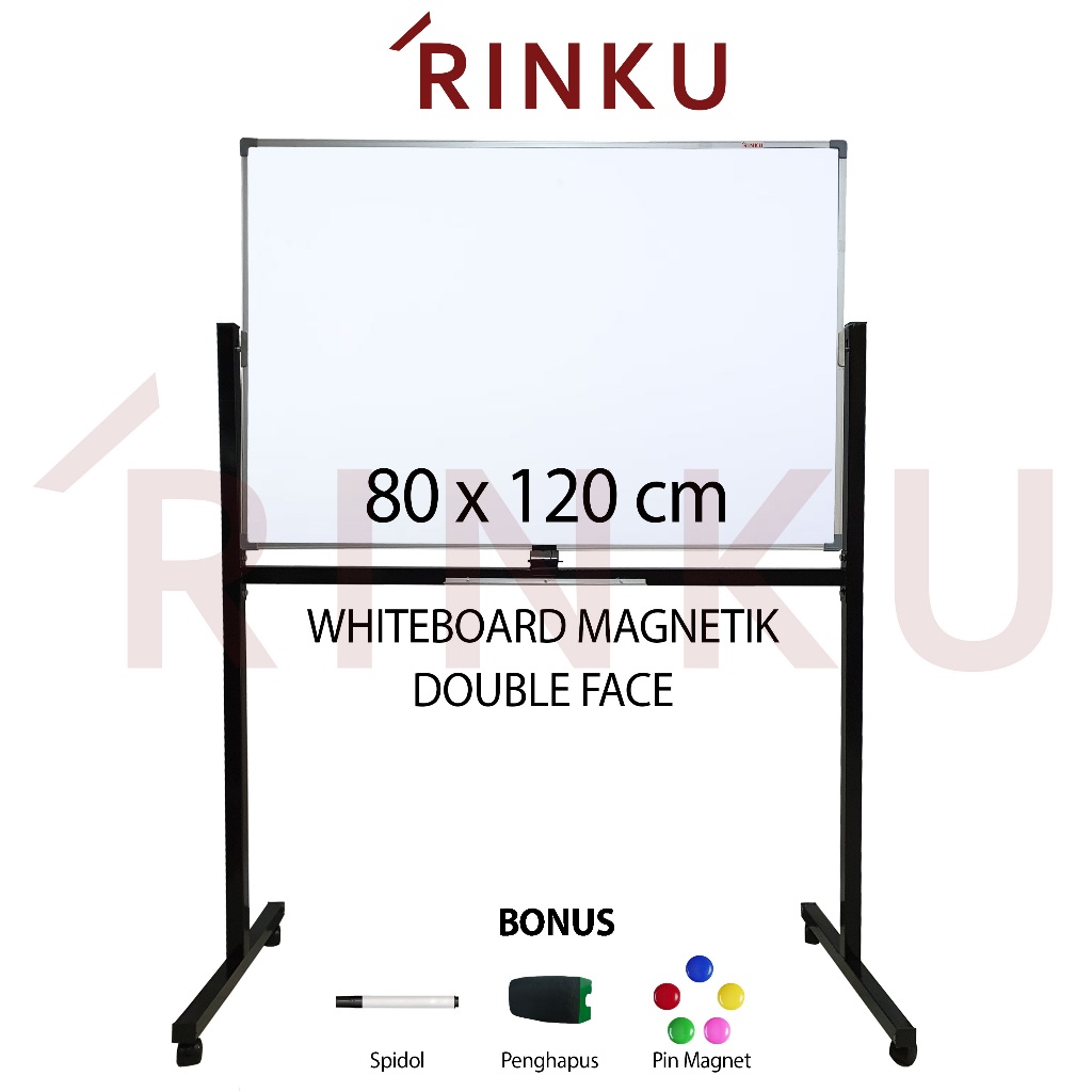 

Papan Tulis Whiteboard Standing Magnetik Double Face Rinku 80x120 cm