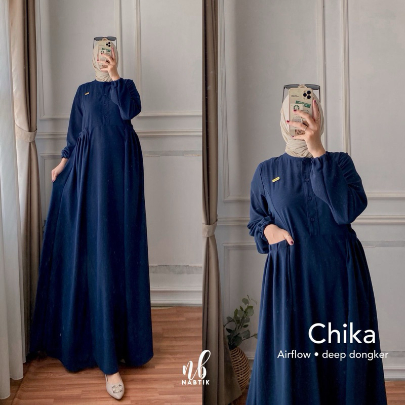 Dress gamis crinkel polos airflow Chika maxy crinkle adem ORI nabtik