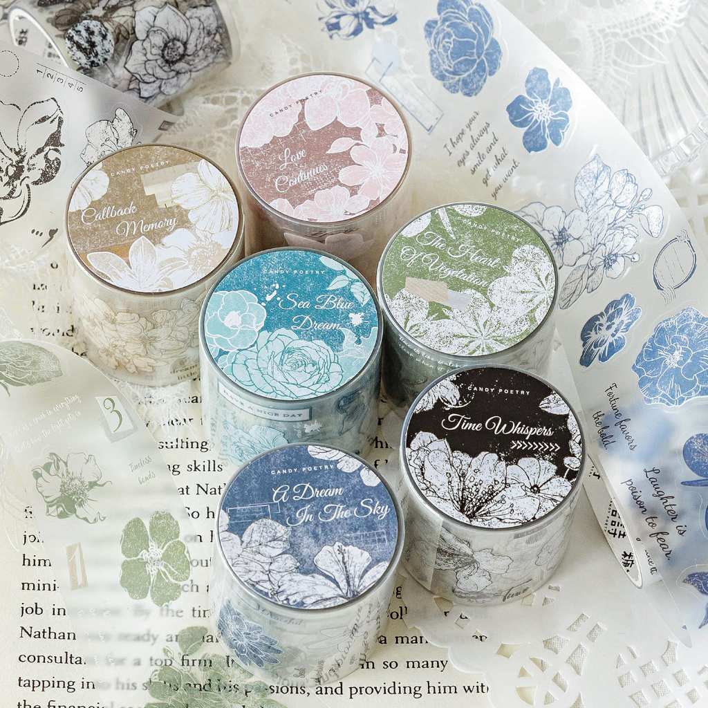 Washi Tape 40mmx2m Seri Cetakan Bunga Kecil (Kiss-Cut) Sticker Aesthetic Dekorasi Journal Vintage Re