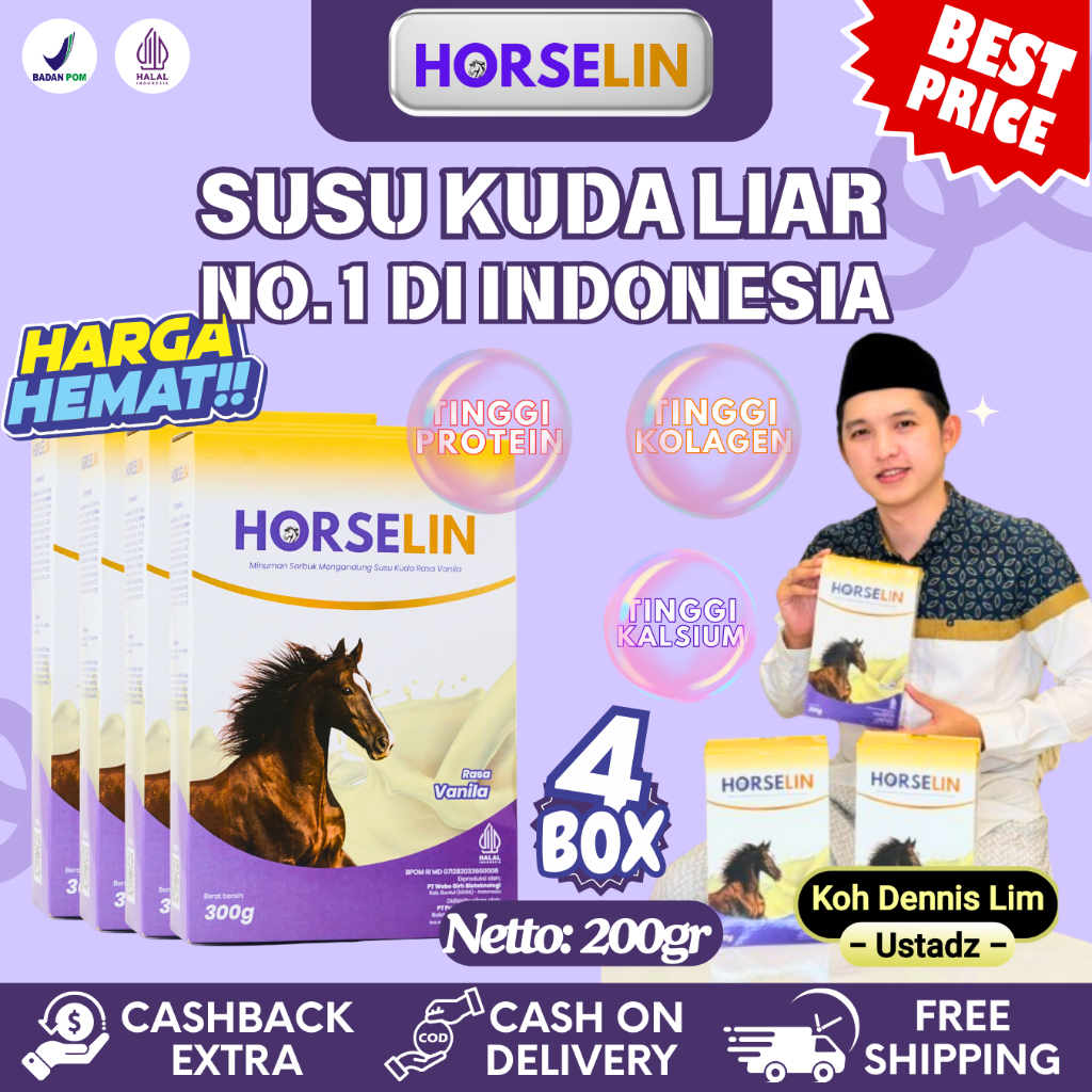 

HORSELIN 4 BOX - Susu Kuda Premium Susu Terapi Nyeri Sendi Terbaik Atasi Asam Urat Rematik 200GR