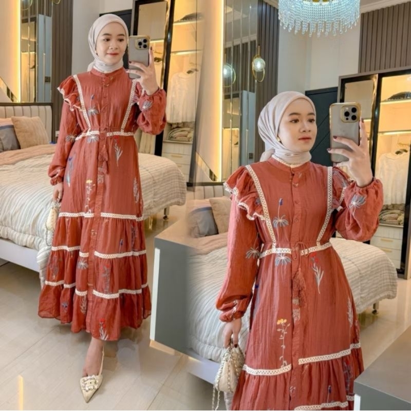 gamis richelle, dress vns, gamis lafreya, gamis bangkok, gamis putih, white maxi, dress katun bordir