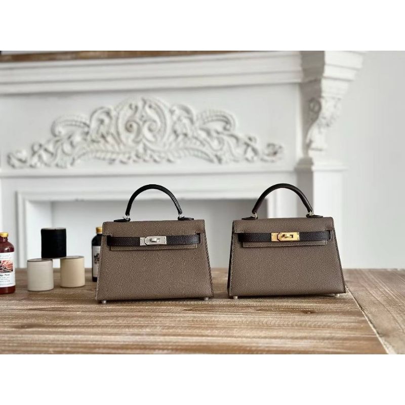 Blok warna buatan tangan terbaru mini Kelly Epsom tas tangan logam emas/perak tas mini tas cross-bod