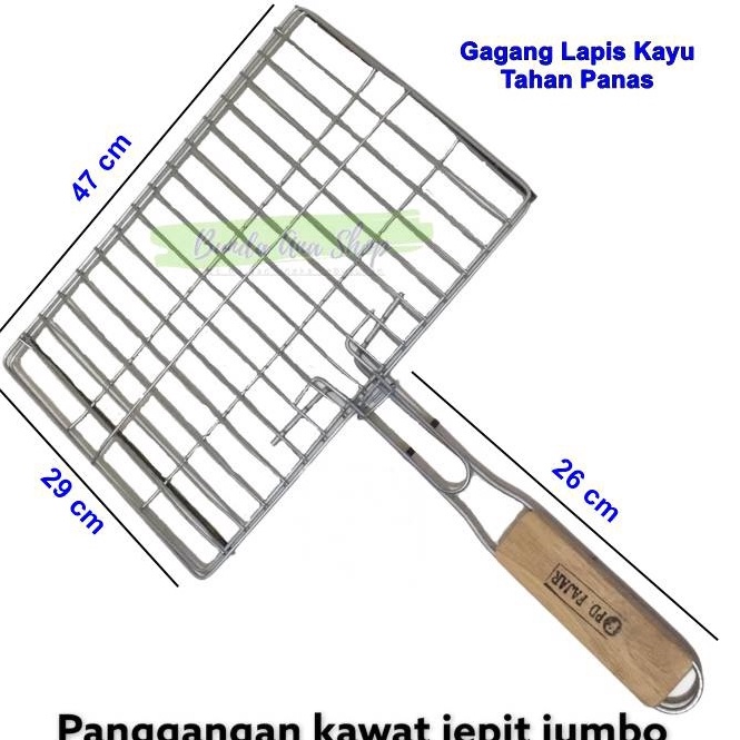 Serbuuuu Panggangan Ikan Ukuran Jumbo Gagang Kayu Pemanggang daging ayam sate Alat panggang jepit bu