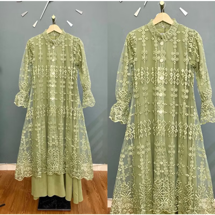 Yumna Dress Muslimah Outer Lepas Pasang Bahan Tile Premium Bordir Gamis Kondangan Pesta Size M-5L