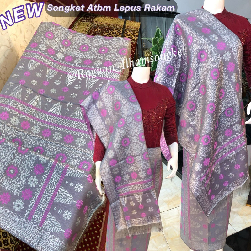 NEW Songket Tenun Mesin Lepus Rakam Abu Taro Silver /Songket Atbm /Songket Tenun Mesin Palembang