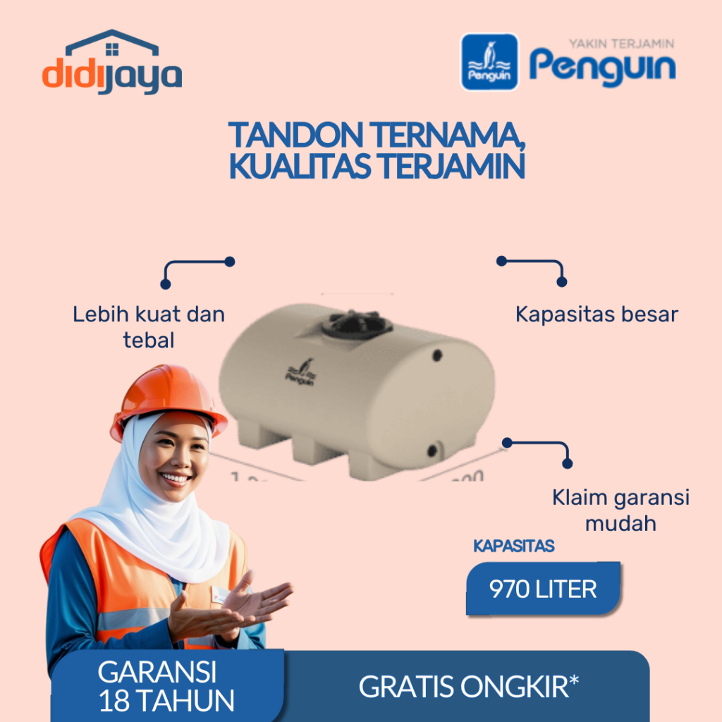 Tandon Air Horizontal Penguin TH 100 970 Liter | Toren Air | Tangki Air Horizontal Penguin