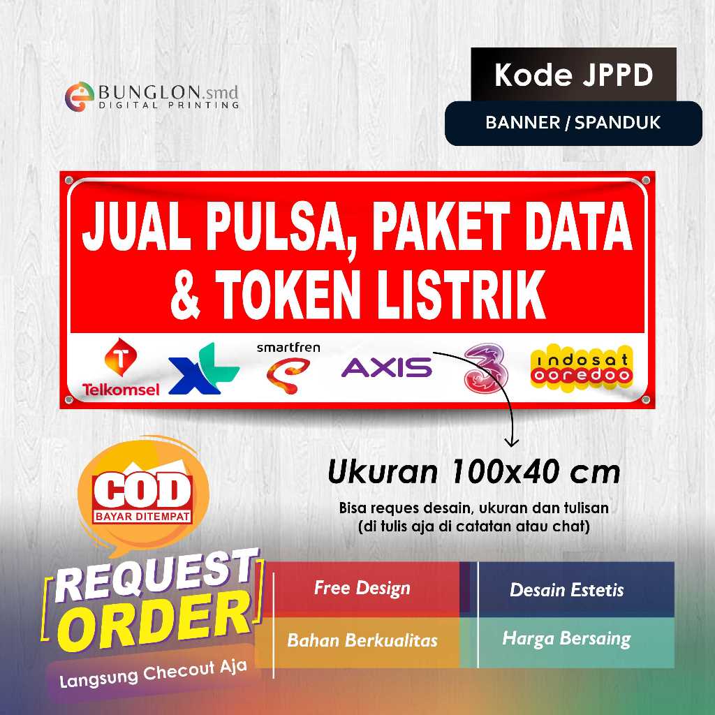 SPANDUK BANNER JUAL PULSA, PAKET DATA, DAN TOKEN LISTRIK KODE JPPD MERAH