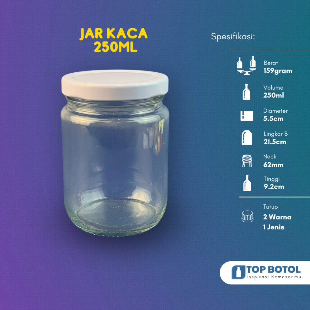 JAR KACA 250ML/TOPLES KACA 250ML/TOPLES SELAI 250ML