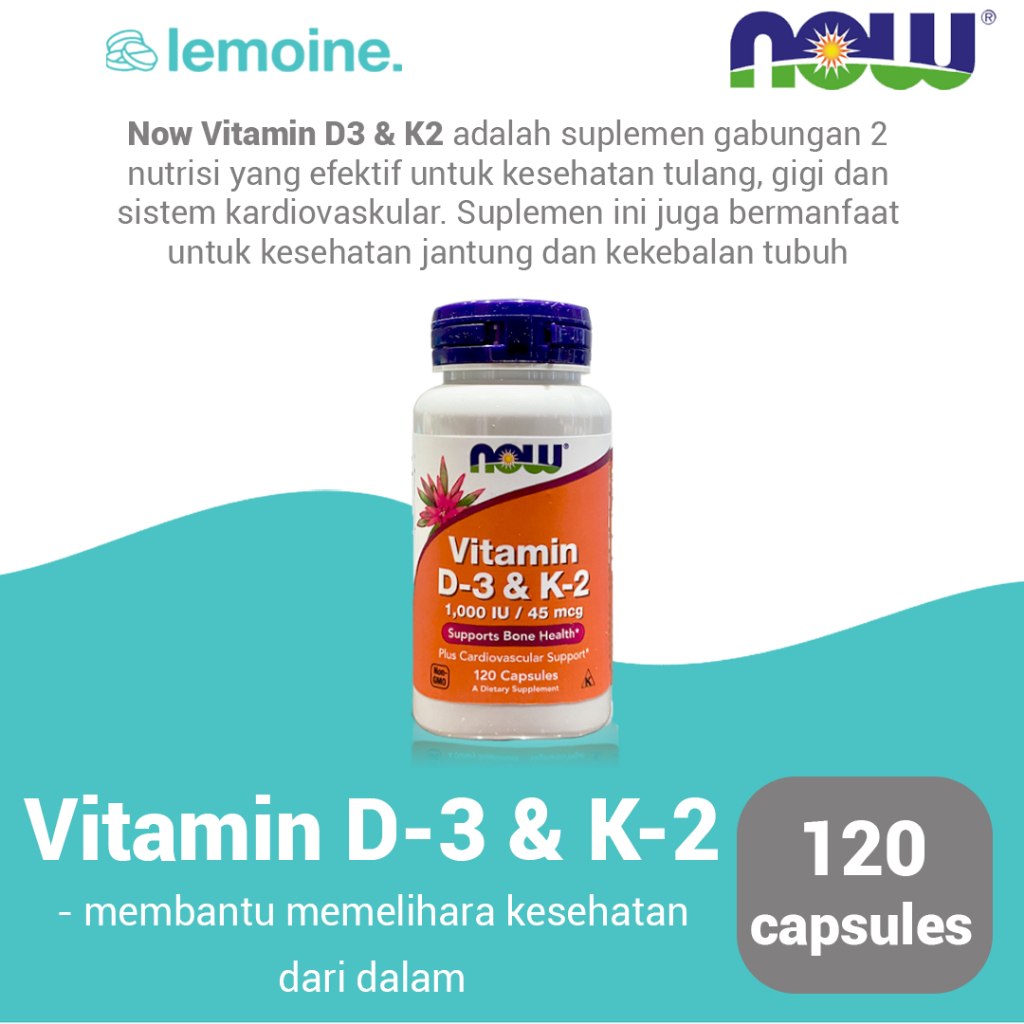 Now Vitamin D3 1000 dan K2 45mcg Imun Inflamasi Tulang dan Gigi 120 Kapsul RB7