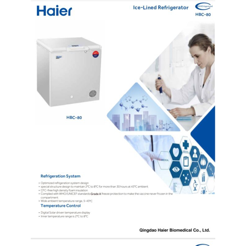 REFRIGERATOR FREEZER VACCINE HAIER HBC 80 / Kulkas Vaksin merek Haier standar WHO