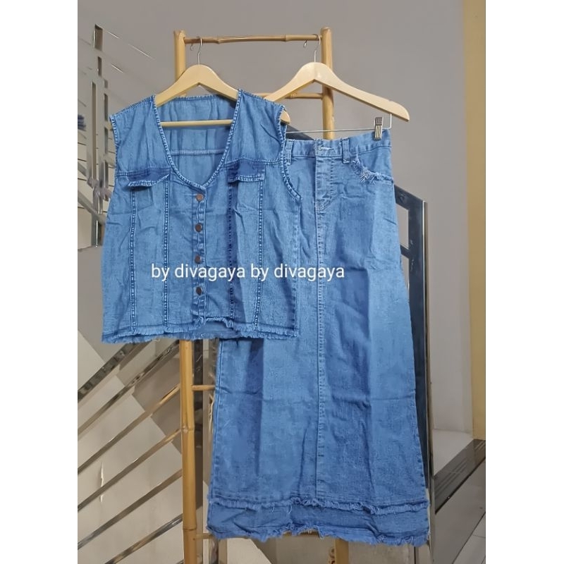 Setelan Wanita Rompi+Rok Jeans Fashion Kekinian