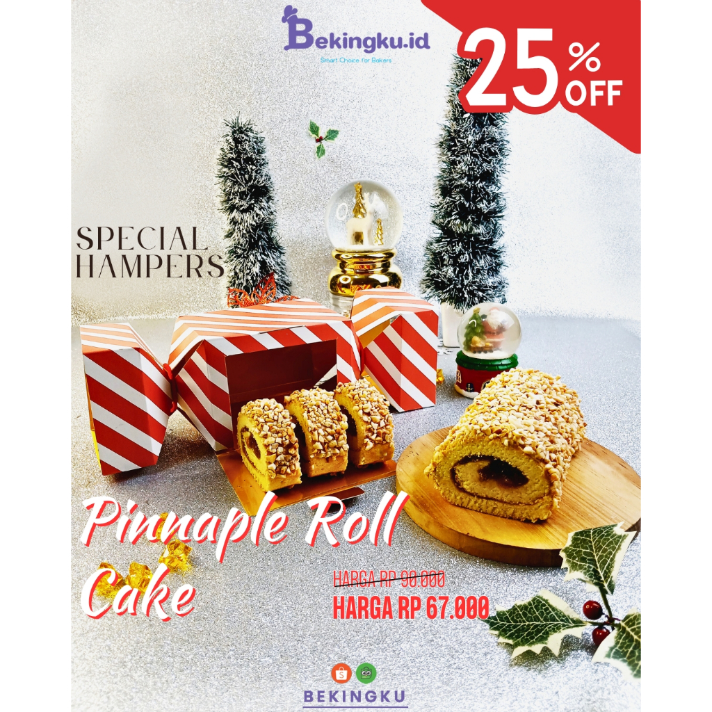 

Pineapple Roll Cake Premium - Special Hampers Natal & Tahun Baru - Bolu Gulung Isi Selai Nanas Lezat - Promo Diskon 25%