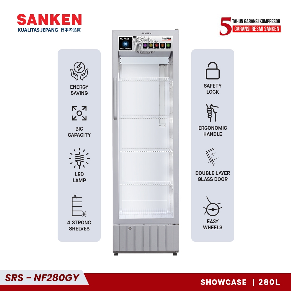 Sanken SRS-NF280GY Showcase  No Frost Kapasitas 280 Liter