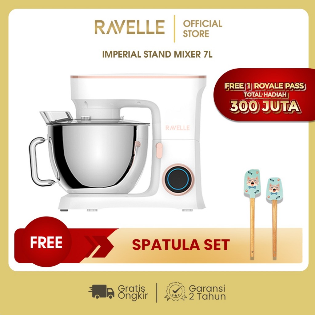 RAVELLE Stand Mixer 7L Imperial Electric Mixer - White| Pengaduk Adonan Roti dan Kue