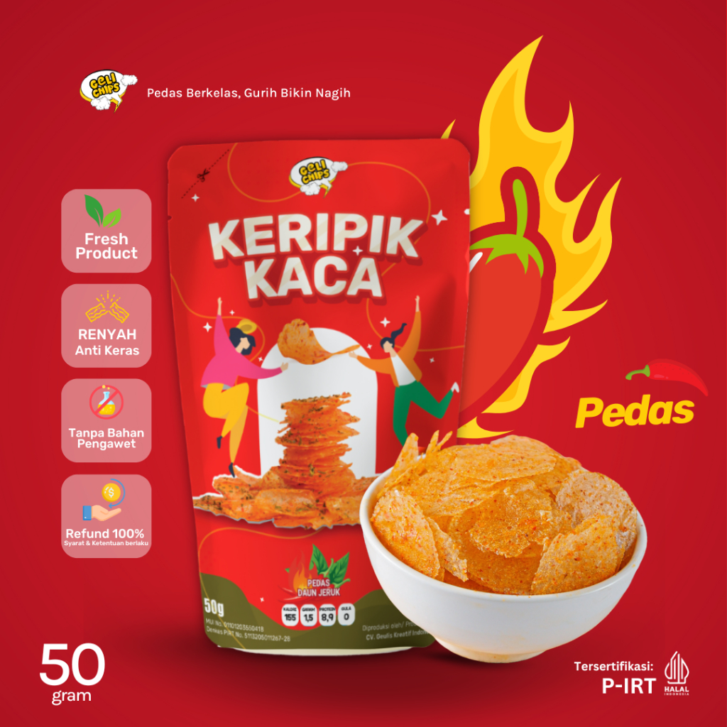 

GELICHIPS - Keripik Kaca (KRIPCA) Pedas Daun Jeruk Renyah 50gr