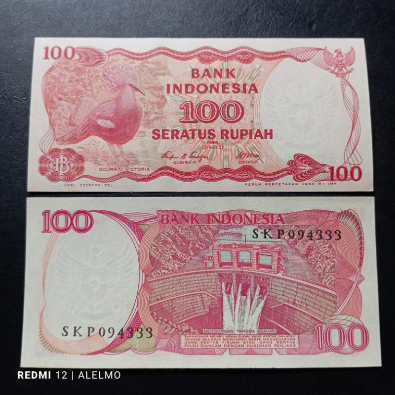 100 rupiah uang kertas burung dara tahun 1984 mulus gres