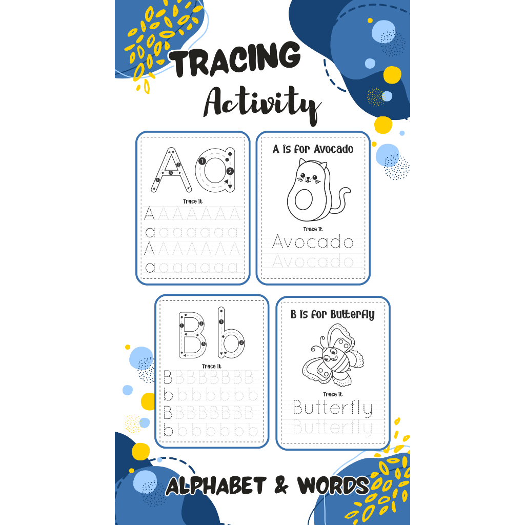 

Tracing Activity Alphabet & Words for Pre School - A to Z ( 52 sheet )