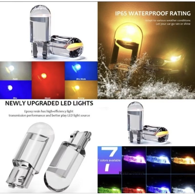 Lampu T10 BULAT LED  Warna-warni AUTOFun Lampu LED T10 Resin Full Kaca Lampu Senja LED T10 COB Bulb 