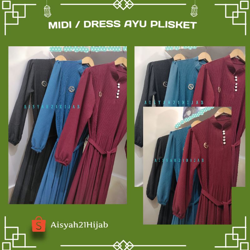 Aisyah21hijab | Midi / Dress Ayuu Plisket | Free Pashmina ( Promo Terbatas )