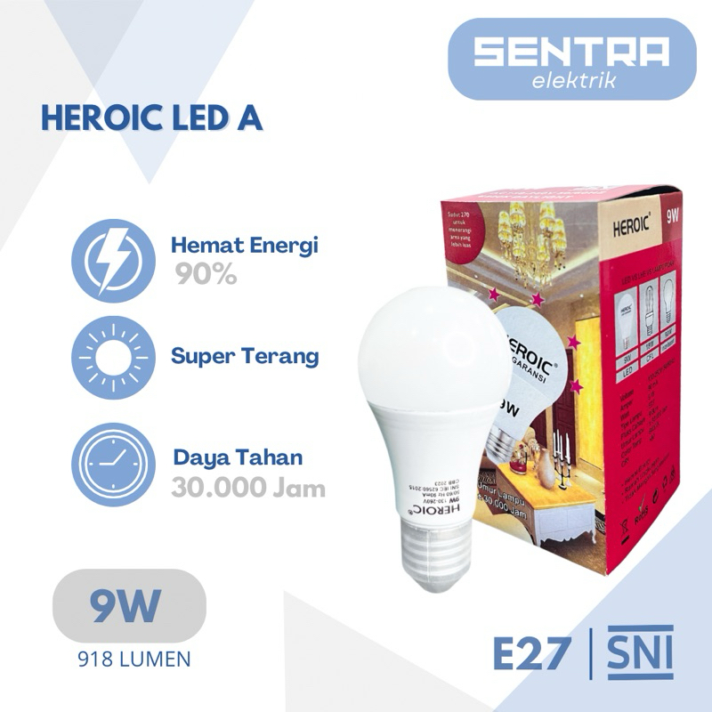 Lampu Bohlam LED Heroic A 9 Watt / Lampu LED Heroic 9W SNI