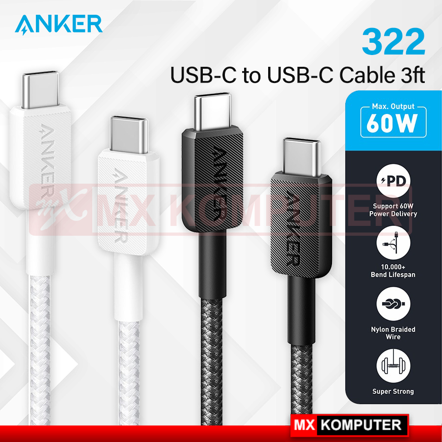 Kabel Charger Anker 322 Type C To Type C Cable (3ft Braided)