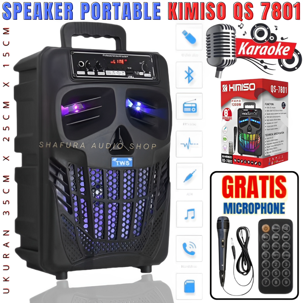 Speaker Bluetooth Karaoke Kimiso Qs-7801 Besar 8 Inchi Speaker | Kimiso Qs 7801-Speaker Bluetooth Ka