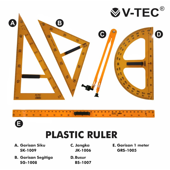 

V tec ruler arc penggaris busur derajat siku segitiga / garisan papan tulis