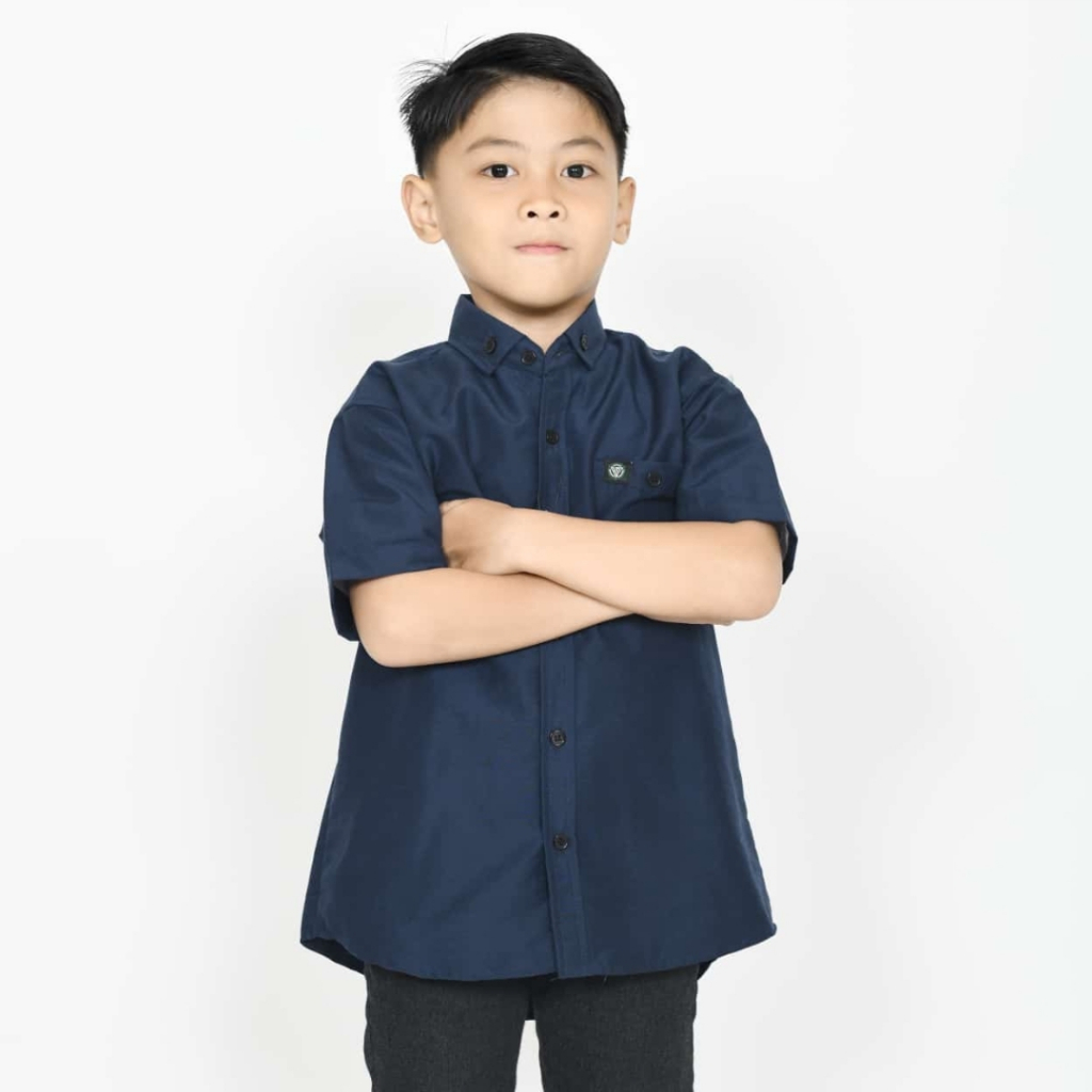 Kemeja Anak Laki Laki Lengan Pendek Baju Cowok Anak dan Dewasa Warna Navy