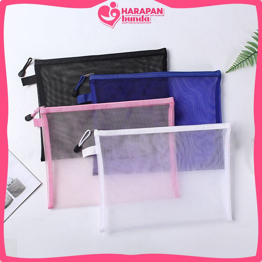 

Tempat Pensil Jaring Transparan Penyimpanan Alat Tulis Anak Sekolah / Pouch Tempat Pena Zipper Bag Serbaguna Harapan Bunda A111