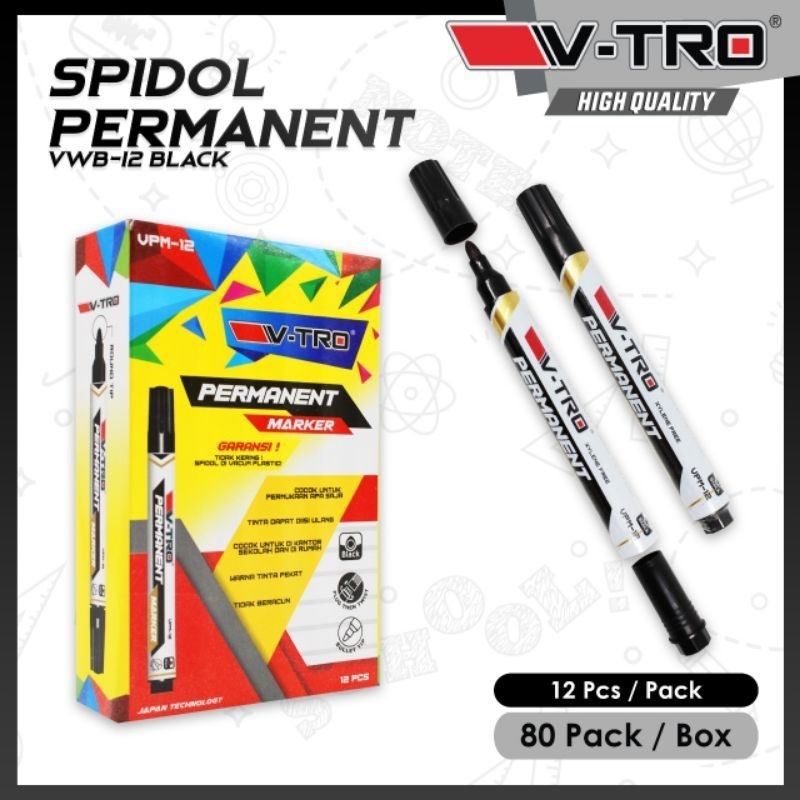 

(1Pcs) V-TRO Spidol Permanent Marker VPM-12 Spidol Papan Tulis Board Marker tidak bisa dihapus