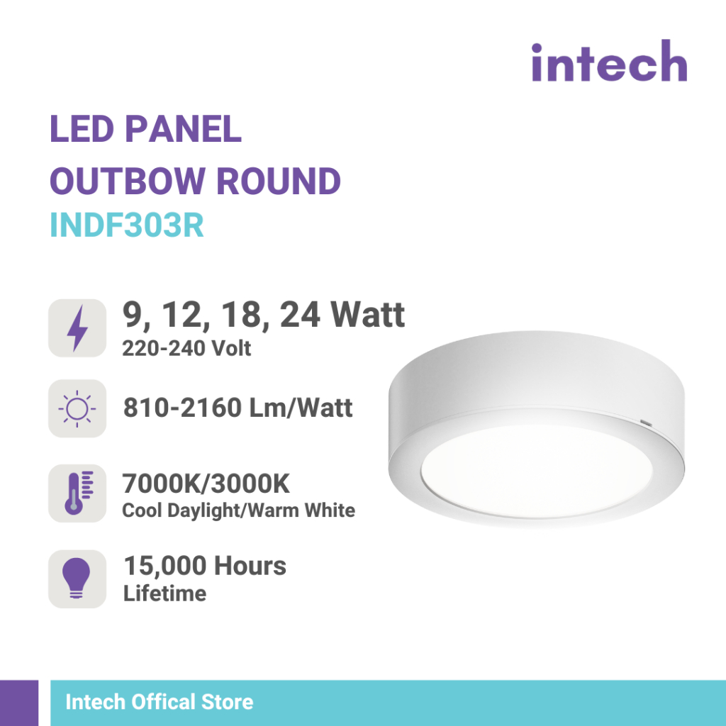 Intech Lampu Plafon Downlight Outbow 9 Watt - 24 Watt Bulat