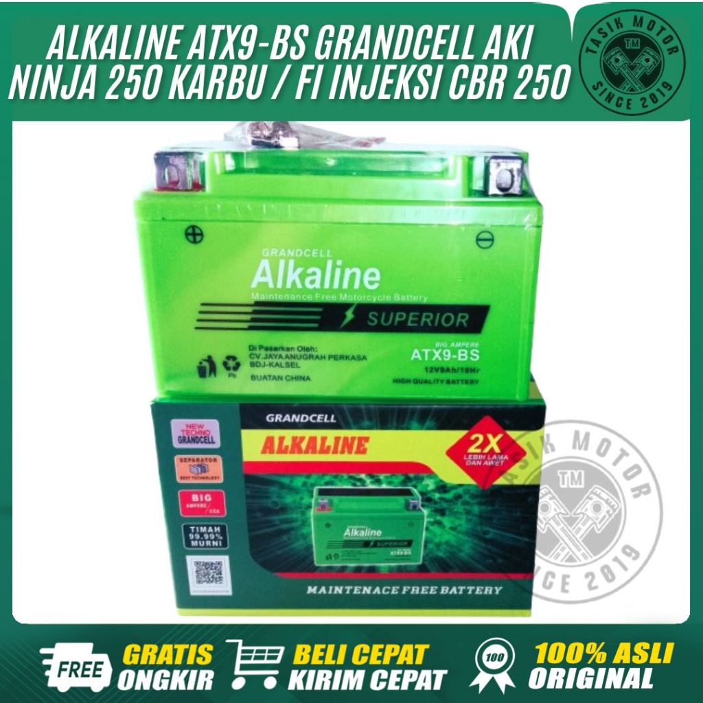 Aki Kering Ninja ATX9-BS 12V9Ah/10Hr ALKALINE GRANDCELL Ninja 250 Fi Karbu Versys Zx Vespa Zip CBR