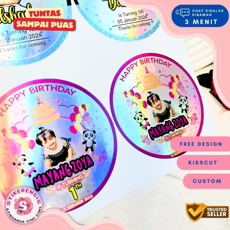 

2-4 Sticker Undangan Ulang Tahun Anak Label Stiker Happy Birthday Stikerensis Bahan Hologram