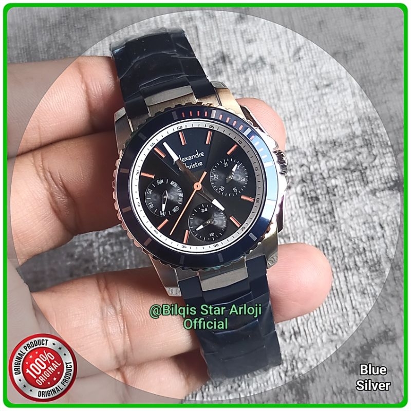 Alexandre Christie Wanita Ac 6455 Mini Tali Rantai Biru Silver Original