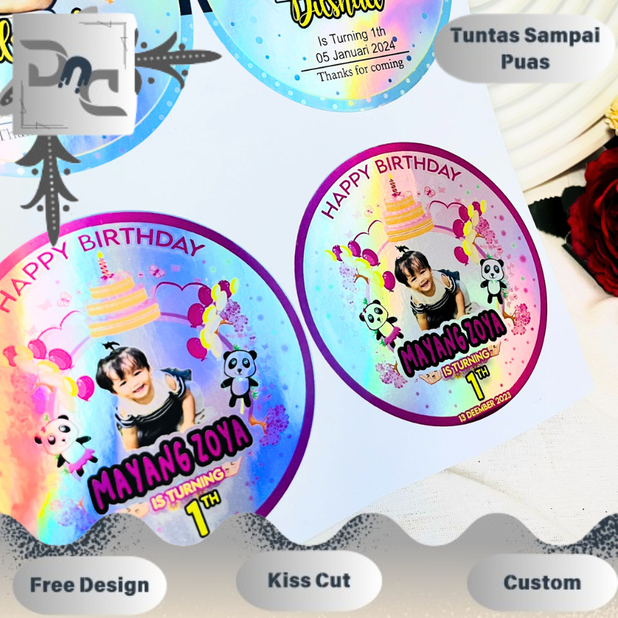 

2-4 Hologram Ulang Tahun Sticker Label Undangan Happy Birthday Uk.Kecil DND Free Design