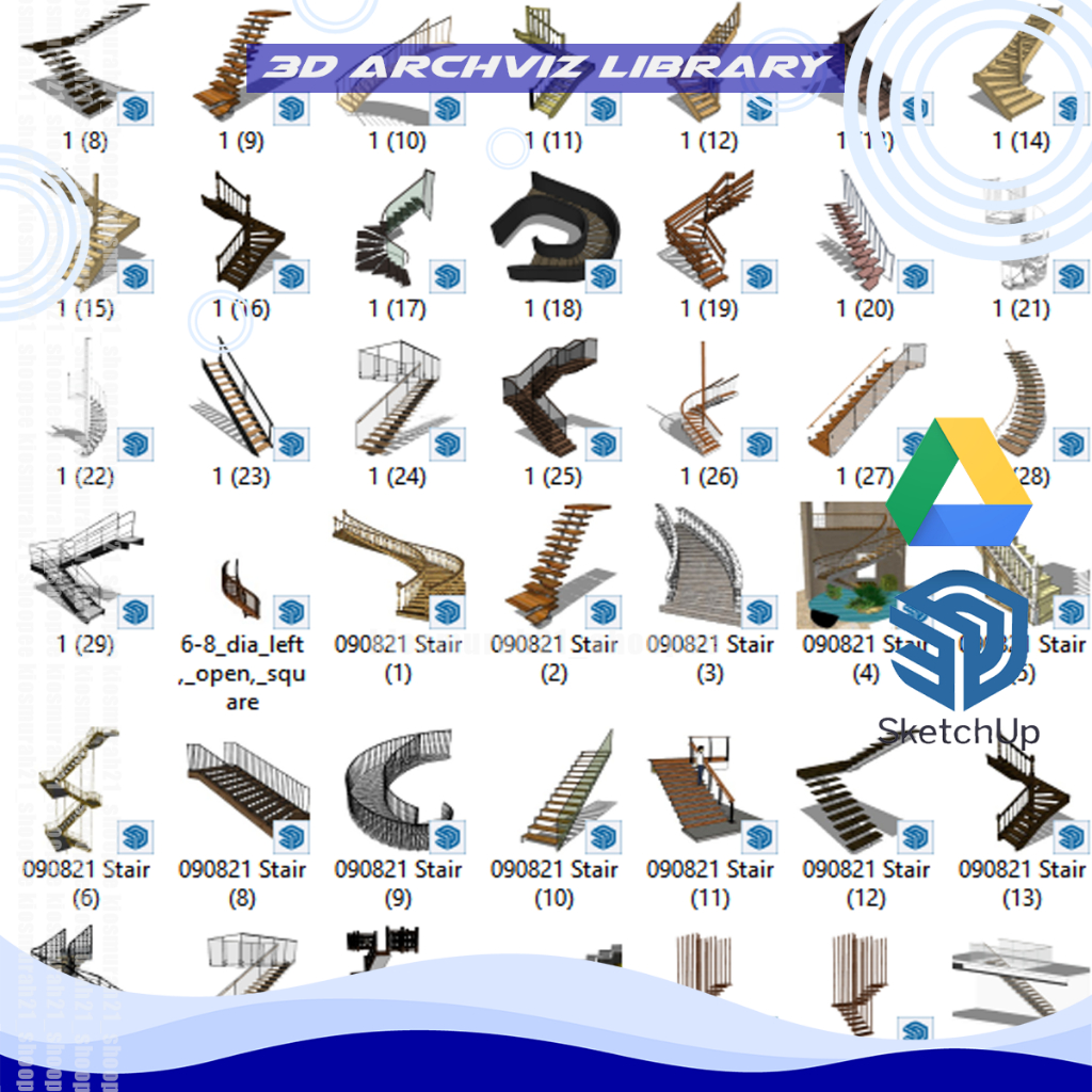 180 stair Sketchup Model Asset Library