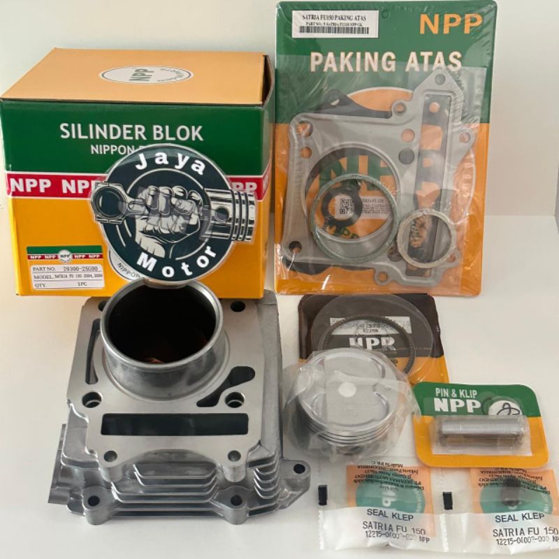 Paketan blok seher boring cylinder set piston Satria Fu 150 karbu barong Plus Top set seal klep Npp