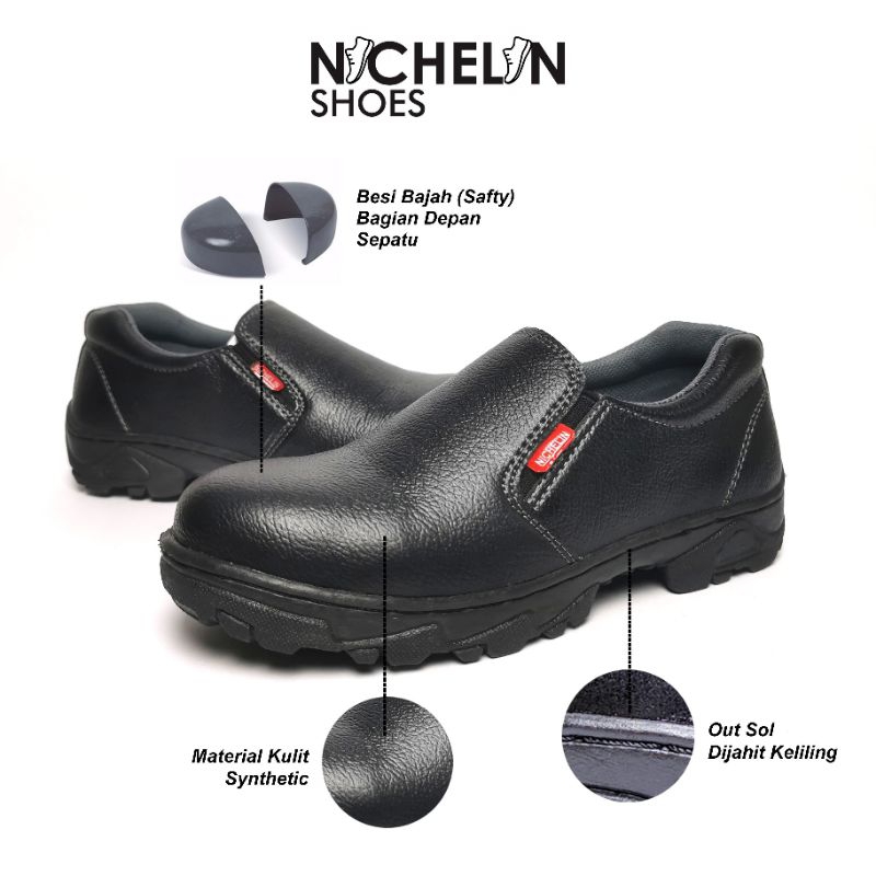 Sepatu Safety Pria Slip On Ujung Besi Sepatu Safety Pria Ujung Besi Pelindung Kerja Lapangan Sepatu 