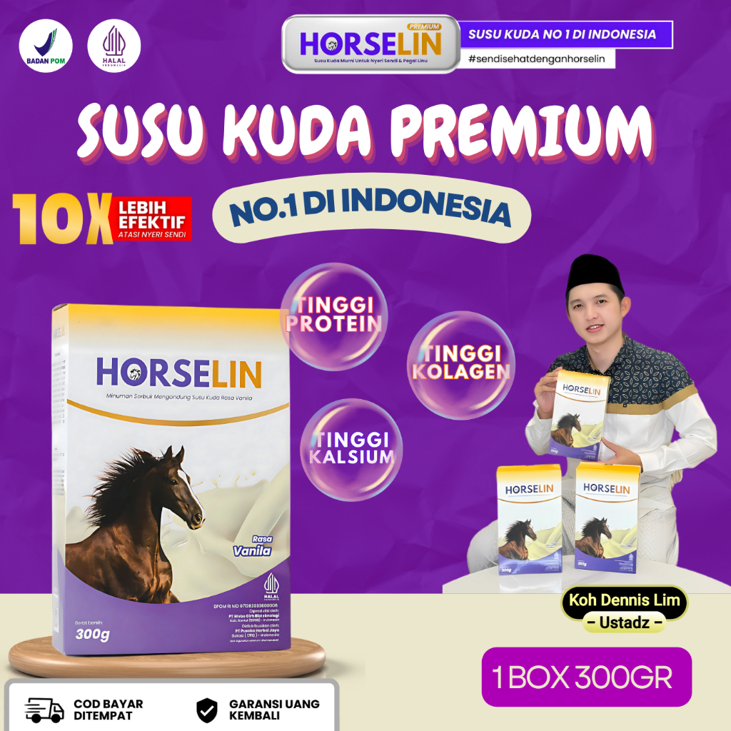 

HORSELIN SUSU KUDA UNTUK NYERI SENDI AMPUH ATASI PEGAL LINU ASAM URAT REMATIK ORIGINAL 300GR 1 BOX