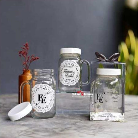GELAS TOPLES GLASS JAR + TUTUP DJ / SOUVENIR GELAS JAR /SOUVENIR PERNIKAHAN GELAS
